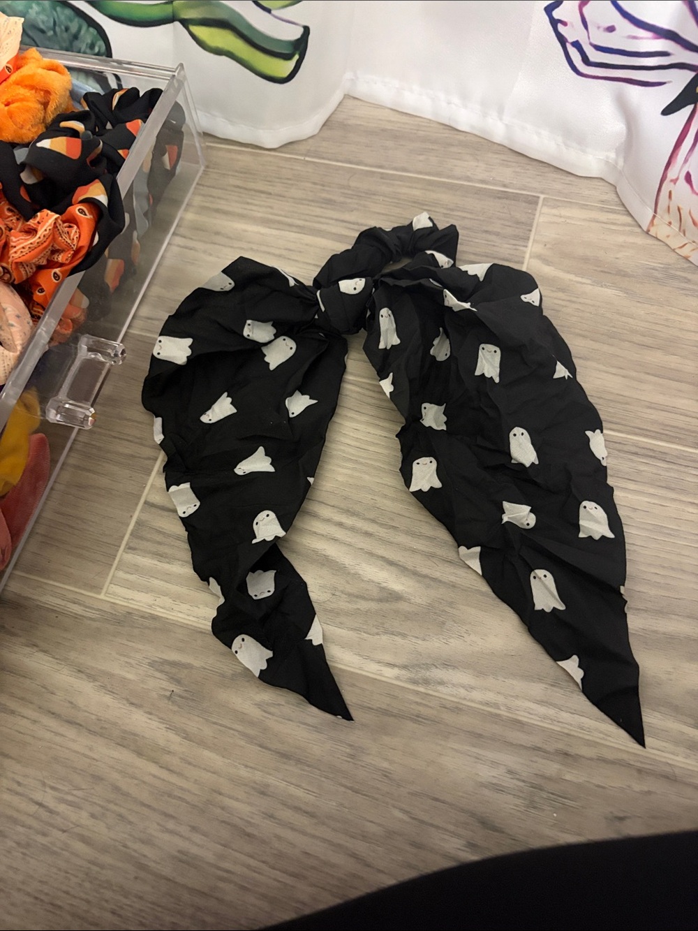 Black Ghost Print Hair Scarf - Women Accessories